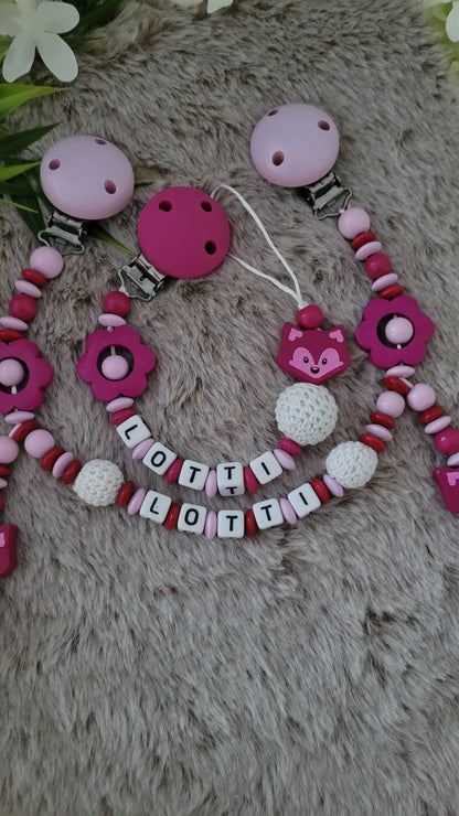 Kinderwagenkette & Schnullerkette "Lovely Flower Fuchs"