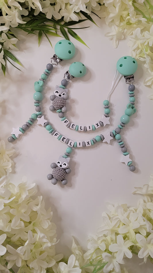 Kinderwagenkette & Schnullerkette "Fuchs & Star"
