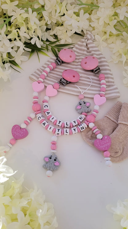 Kinderwagenkette & Schnullerkette "Herzige Elefanten"