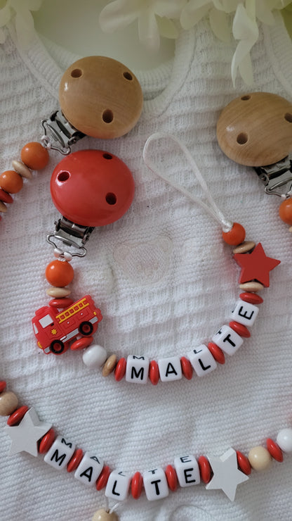 Kinderwagenkette & Schnullerkette * Feuerwehr Alarm* rot orange