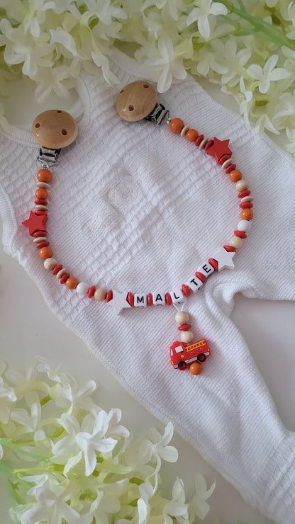 Kinderwagenkette & Schnullerkette * Feuerwehr Alarm* rot orange