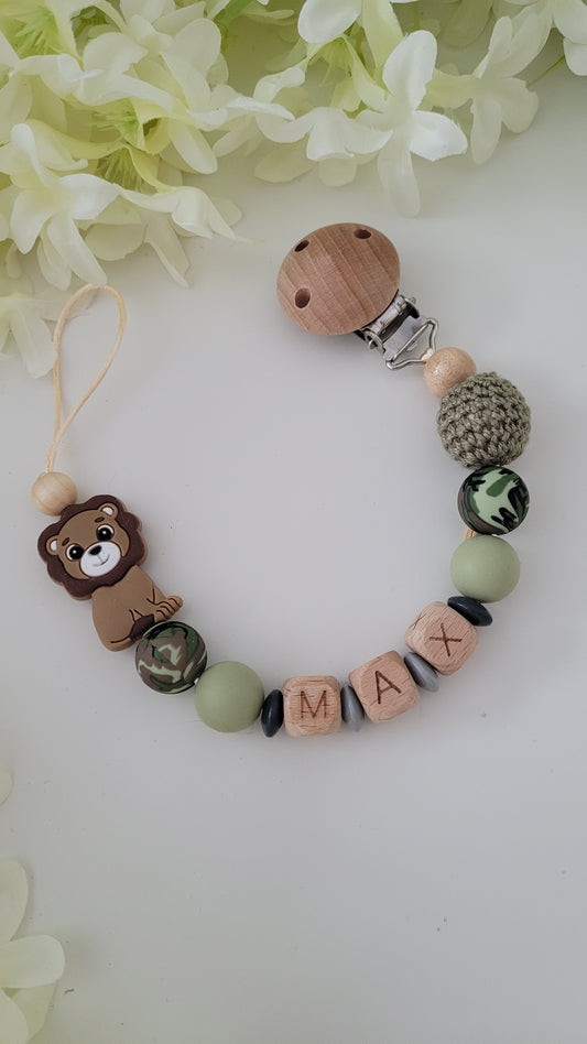 Schnullerkette *Löwenherz camu grün holz *