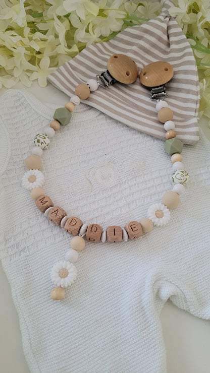 Kinderwagenkette  mit Wunschnamen *Blümchen grün leo*