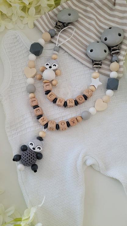 Kinderwagenkette & Schnullerkette * Grey Fuchs Spielfreude *
