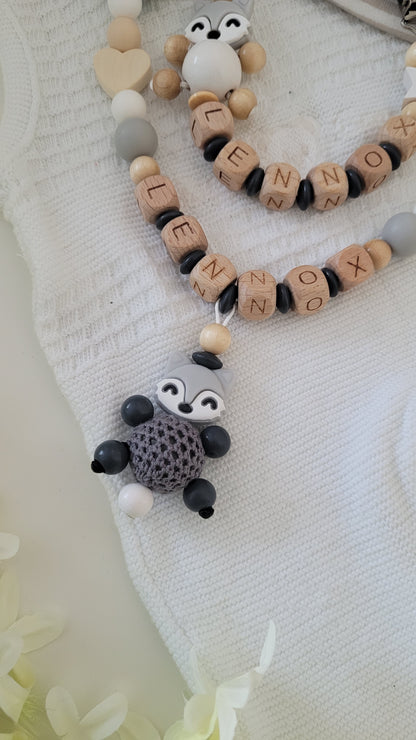 Kinderwagenkette & Schnullerkette * Grey Fuchs Spielfreude *