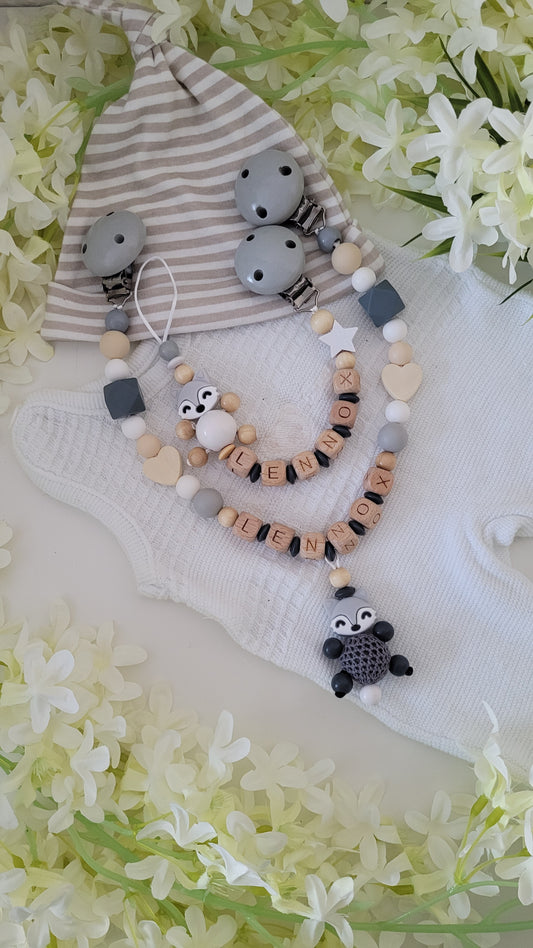 Kinderwagenkette & Schnullerkette * Grey Fuchs Spielfreude *