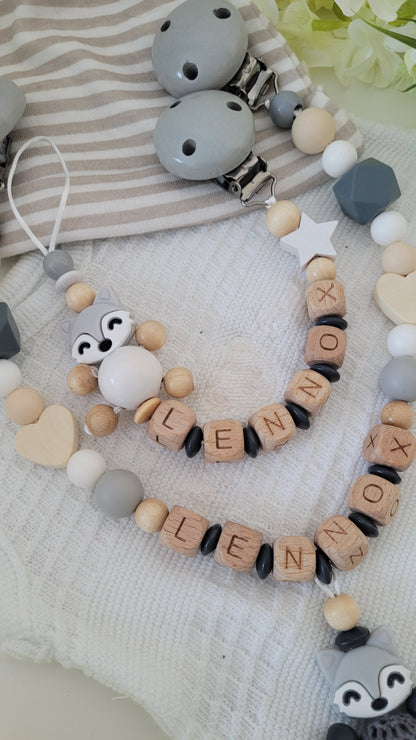 Kinderwagenkette & Schnullerkette * Grey Fuchs Spielfreude *