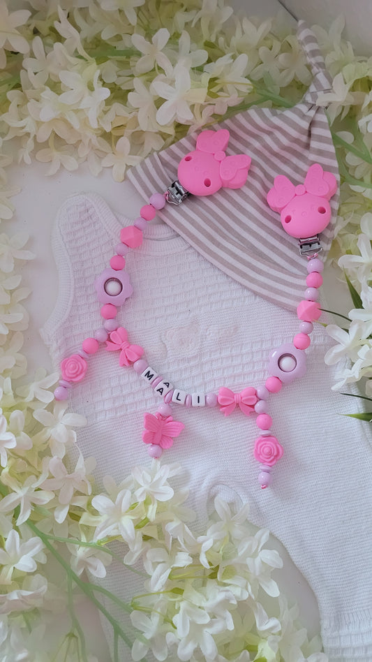 Kinderwagenkette pink Röschen