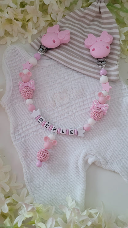 Kinderwagenkette & Schnullerkette * Babymaus * rosa