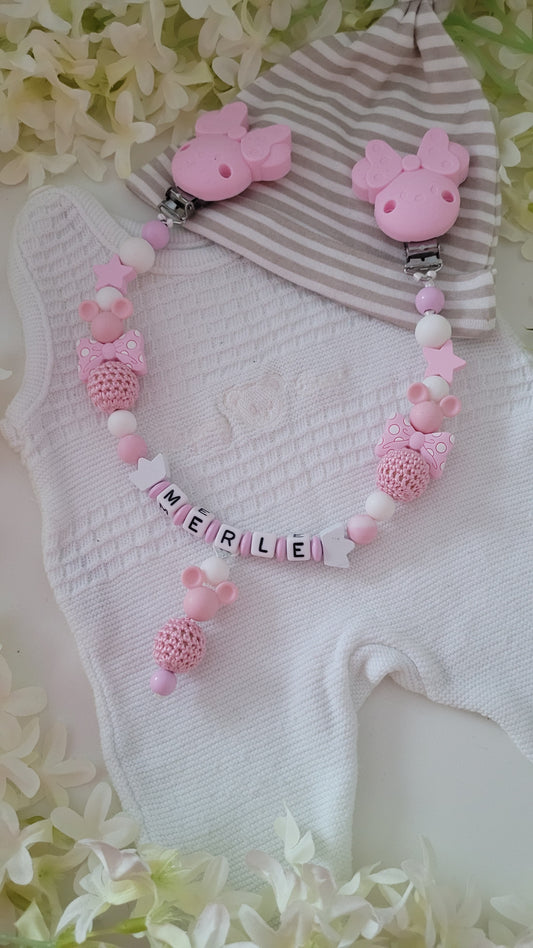 Kinderwagenkette  *Maus weiss rosa*