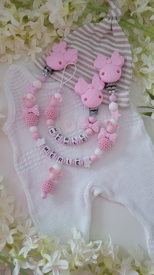 Kinderwagenkette & Schnullerkette * Babymaus * rosa