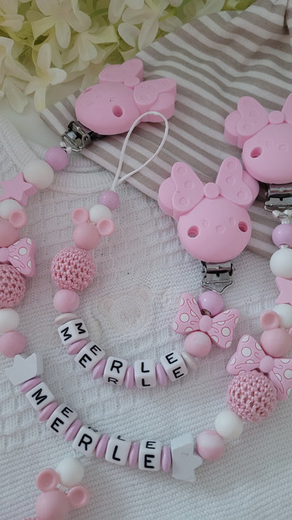 Kinderwagenkette & Schnullerkette * Babymaus * rosa