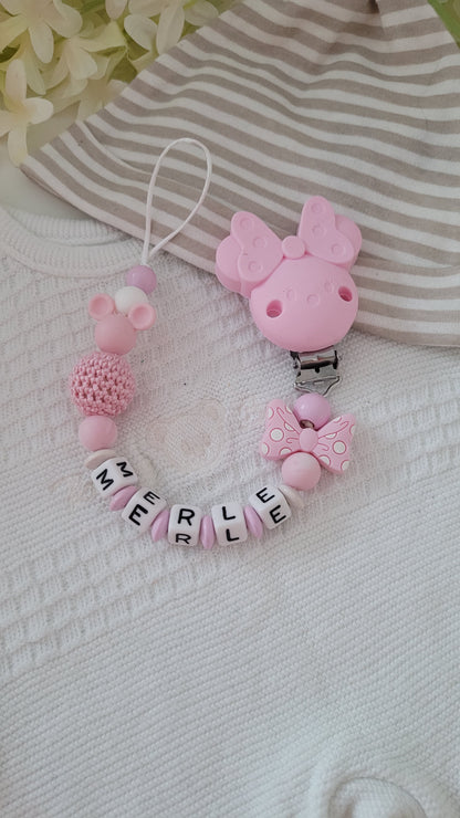 Kinderwagenkette & Schnullerkette * Babymaus * rosa