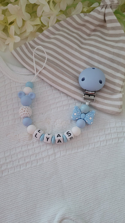 Kinderwagenkette & Schnullerkette * Babymaus* hellblau