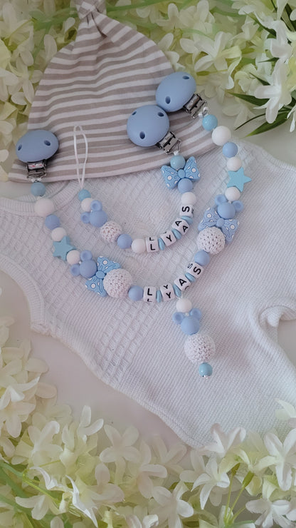 Kinderwagenkette & Schnullerkette * Babymaus* hellblau
