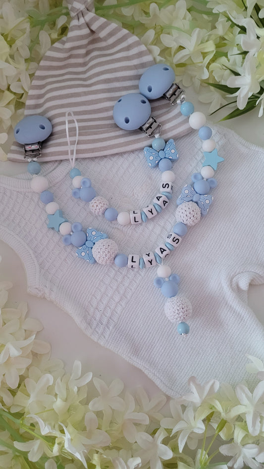 Kinderwagenkette & Schnullerkette * Babymaus* hellblau