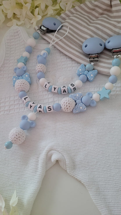 Kinderwagenkette & Schnullerkette * Babymaus* hellblau