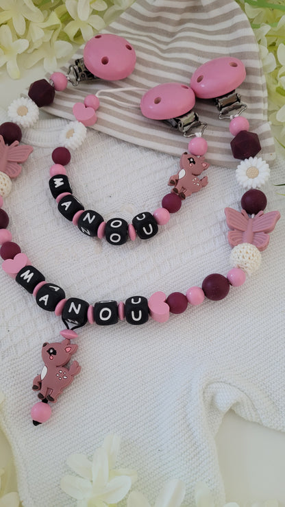 Kinderwagenkette & Schnullerkette * Sweety Kitz* babyrosa weinrot