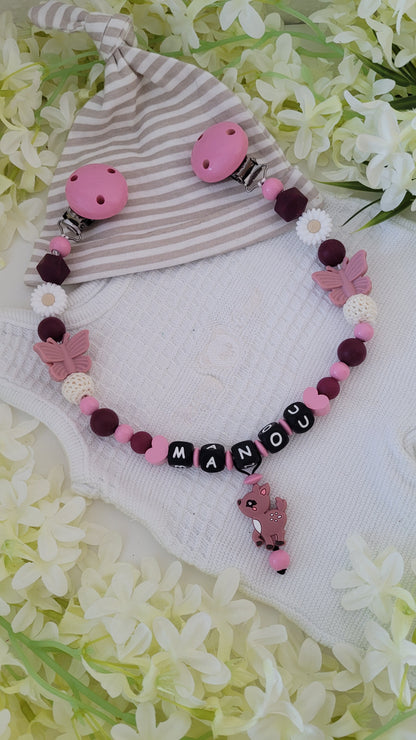 Kinderwagenkette & Schnullerkette * Sweety Kitz* babyrosa weinrot