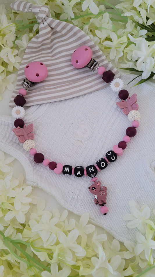 Kinderwagenkette  *Sweety Kitz* babyrosa weinrot