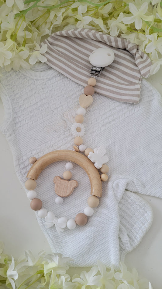 Baby Mobile Kinderwagenkette beige weiss Schmetterling