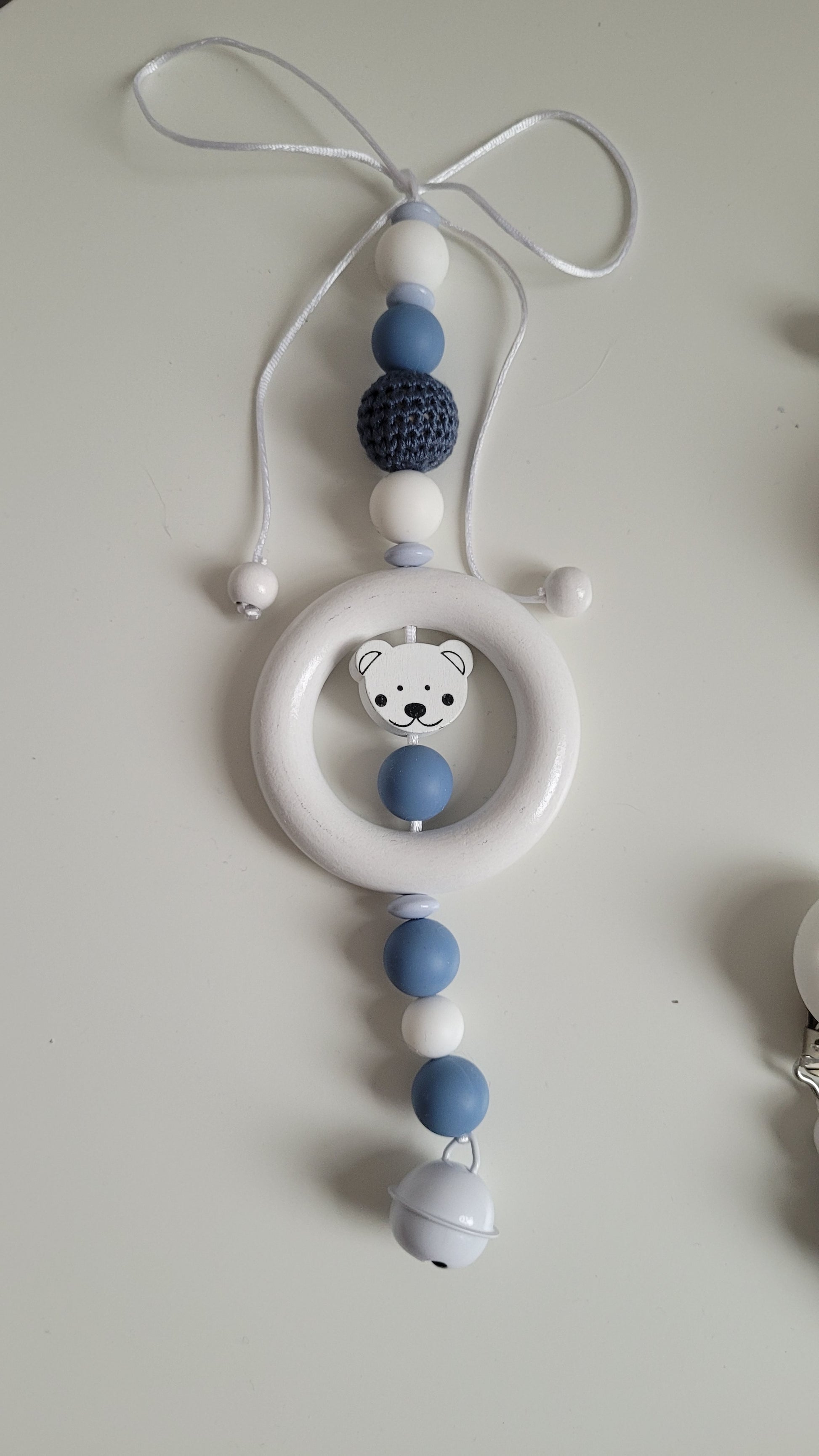 Babymobile blau weiss holz