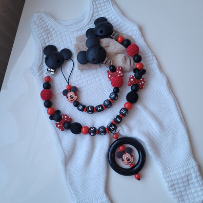 Babyparty Geschenkset mit Namen rot schwarz Mickey Maus