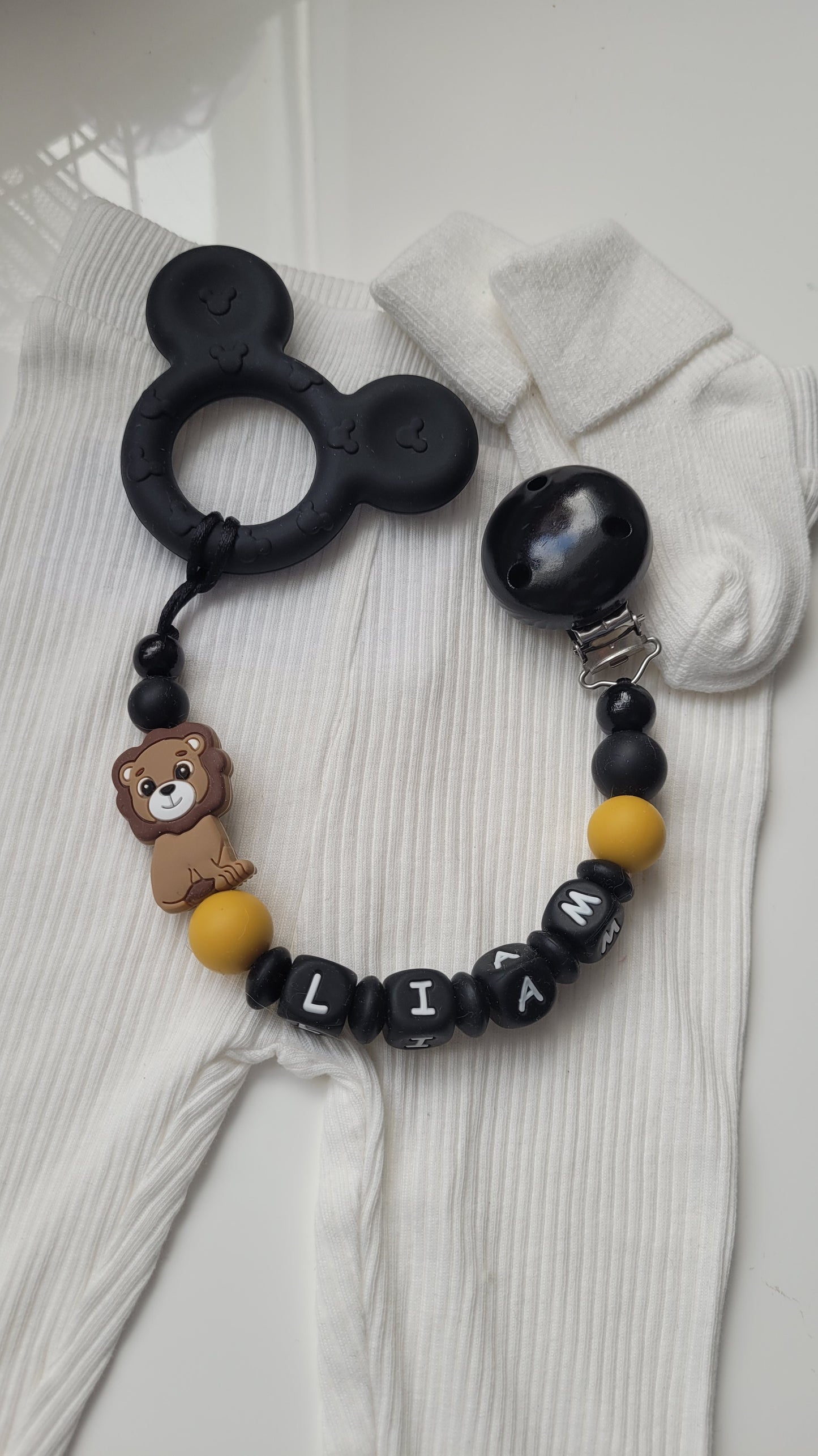 Beissring Schnullerkette löwe silikon personalisiert