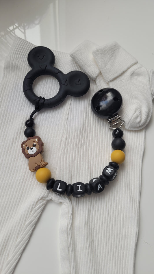 Beissring Schnullerkette löwe silikon personalisiert