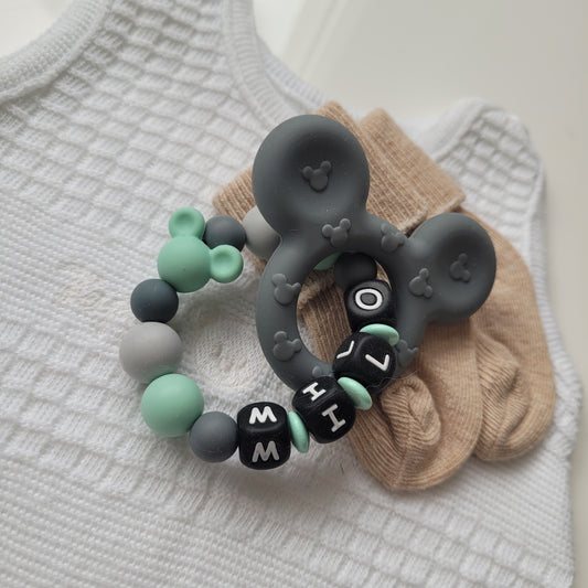 Beissring baby greifring motorik silikongrau mint