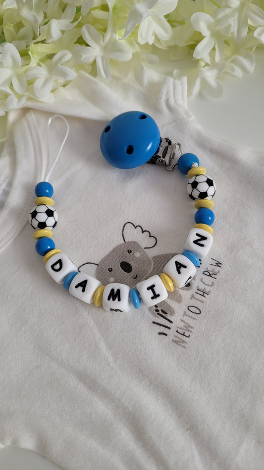 Fussball Schnullerkette mit namen in Vereinsfarben