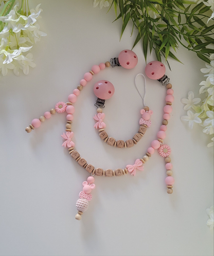 Kinderwagenkette & Schnullerkette apricot  Set für Mädchen