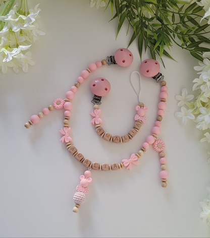 Kinderwagenkette & Schnullerkette apricot  Set für Mädchen