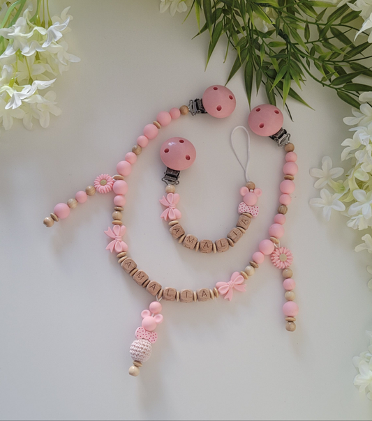 Kinderwagenkette & Schnullerkette apricot  Set für Mädchen