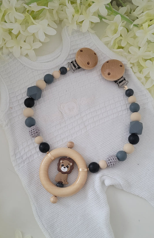 Kinderwagenkette Löwe grau beige