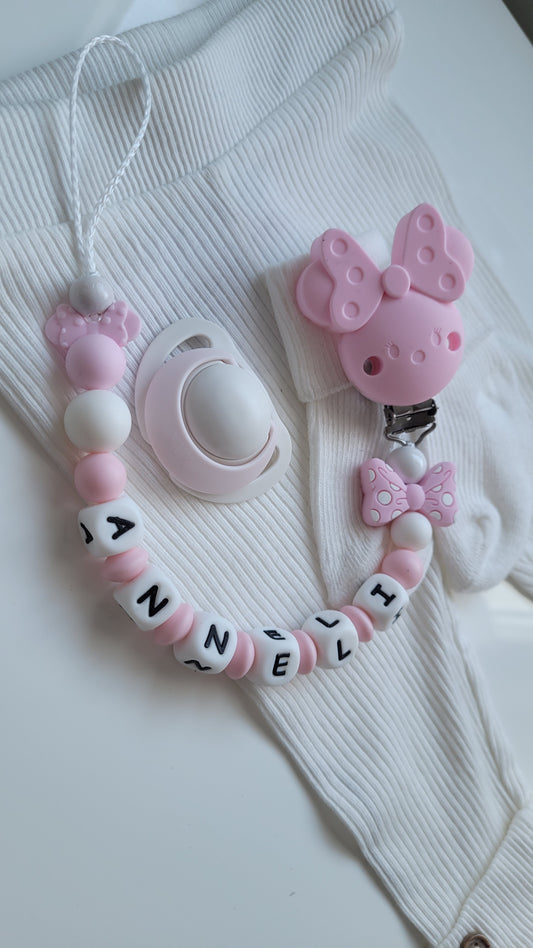 Personalisierte Silikon Schnullerkette rosa Minnie Maus Disney