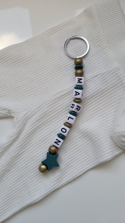 Personalisierter Schlüsselanhnger petrol gold stern kinder