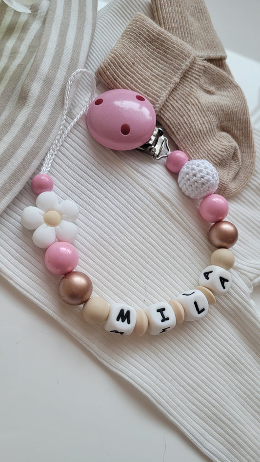 Schnuilerkette mit namen mädchen rose gold weiss silikon blume