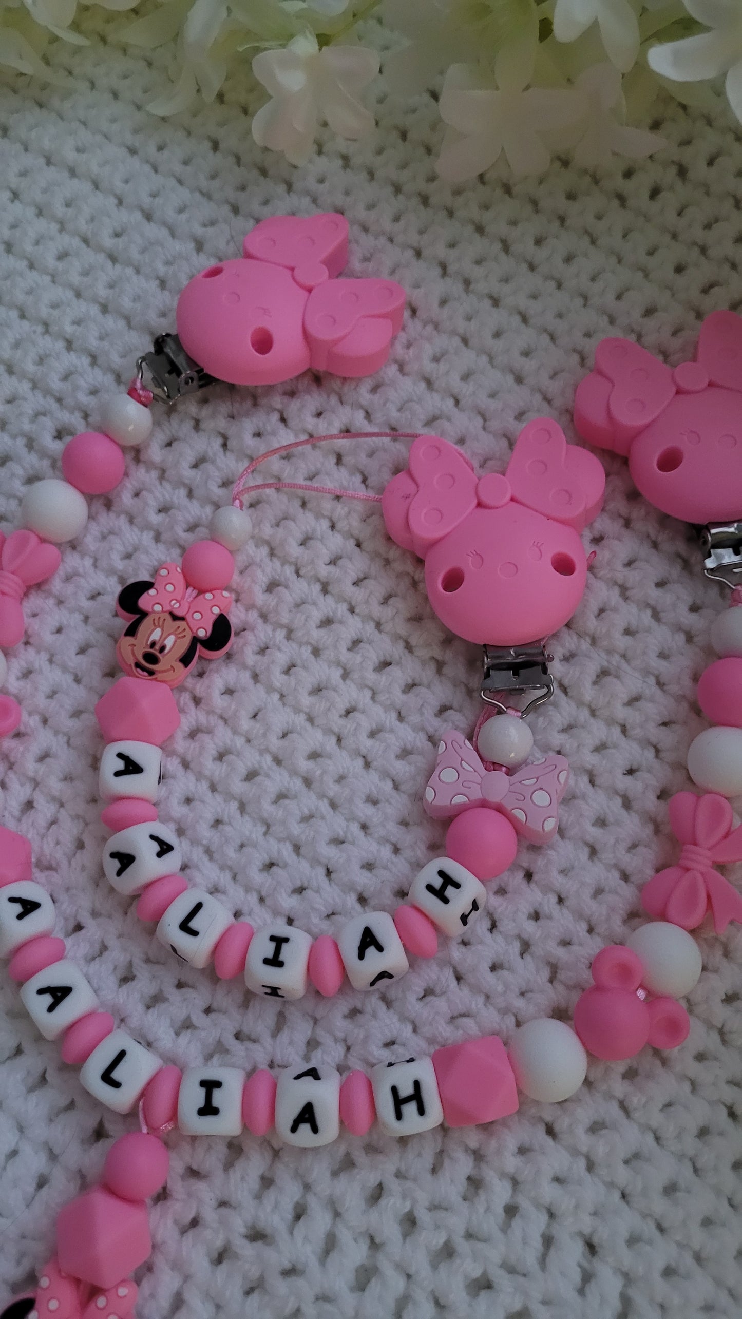 Schnullerkette Minnie maus pink mit namen silikon
