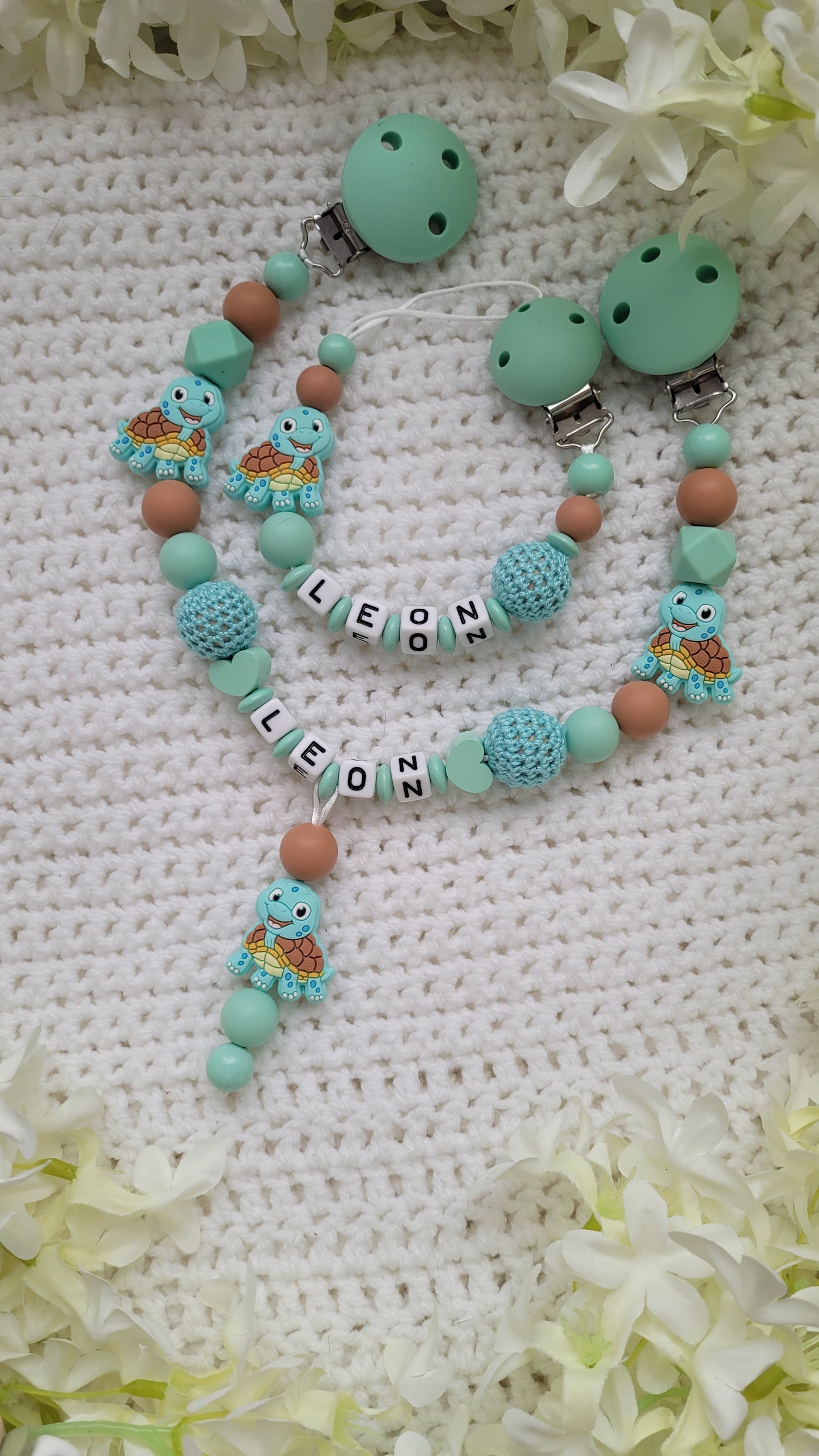 Schnullerkette Schildkröte Kinderwagenkette Schldkröte personalisiert