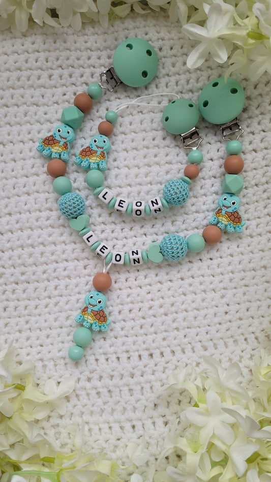 Schnullerkette Schildkröte Kinderwagenkette Schldkröte personalisiert