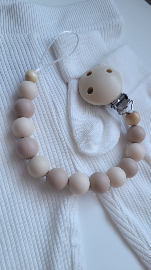 Schnullerkette Silikonperlen beige taupe braun