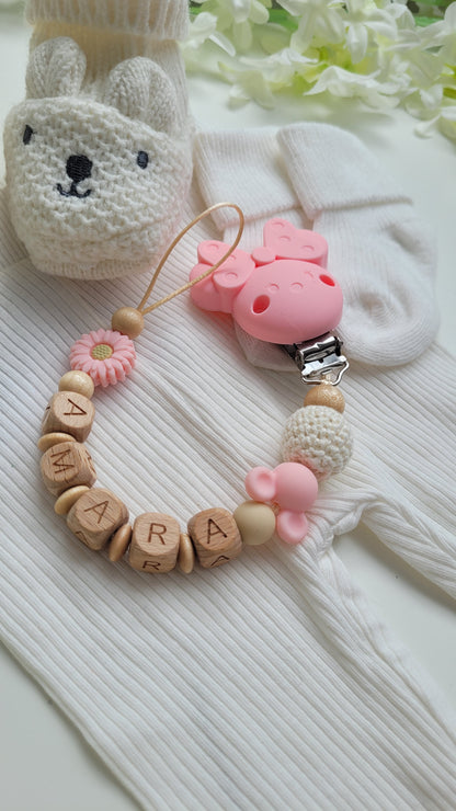 Schnullerkette rosa apricot Minnie Maus Disney it Name Baby