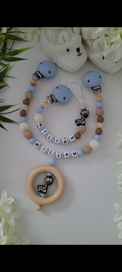 Kinderwagenkette & Schnullerkette * Giraffe* hellblau