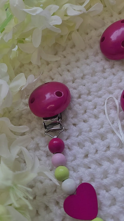 Kinderwagenkette & Schnullerkette mit Namen für Mädchen  Maus pink grün