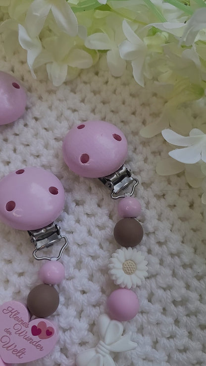 Kinderwagenkette & Schnullerkette mit Namen rosa Kleines Wunder der Welt