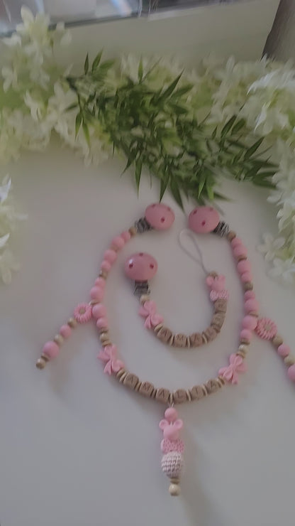Kinderwagenkette & Schnullerkette apricot  Set für Mädchen