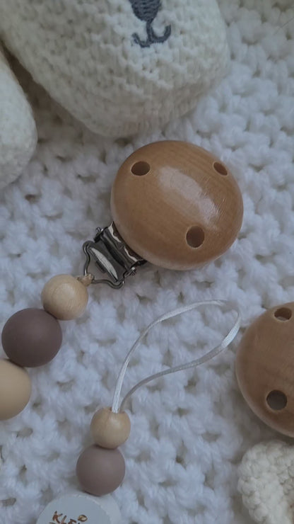 Kinderwagenkette & Schnullerkette Set Baby Hase für Jungen braun beige