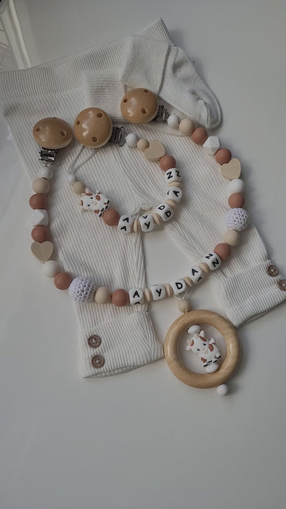 Kinderwagenkette & Schnullerkette mit Namen Bauernhof