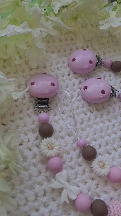 Kinderwagenkette & Schnullerkette mit Namen rosa Kleines Wunder der Welt
